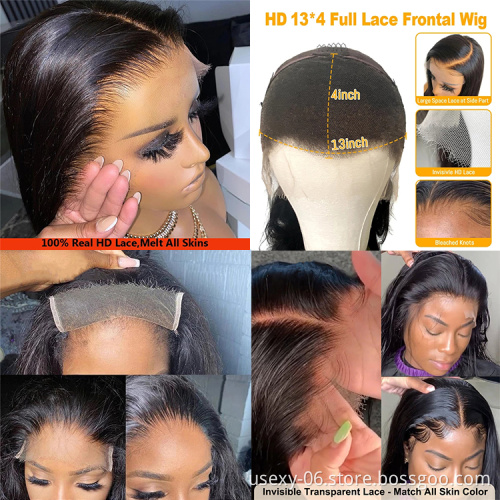 Best selling virgin hair 13x6 HD lace frontal wig HD human hair lace wig 100% human hair natural black water wave brazilian wig